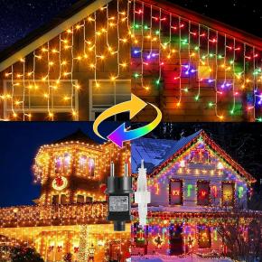 Tokmali 800 LED fairy lights ice rain, 20M light curtain outdoor with extendable with timer rain fairy lights icicle fairy lights for roof balcony Christmas party-four colors